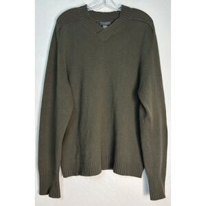 Banana Republic Mens Cashmere Sweater Olive Green Notched Crew Neck Large 2173